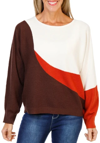 Thumbnail 1: ADRIENNE VITTADINI Women's Long Sleeve Boat Neck Ribbed Colorblock Top 