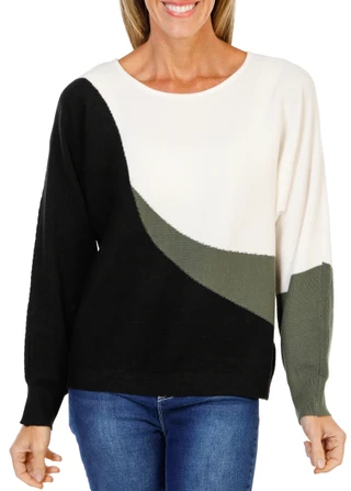 Thumbnail 1: ADRIENNE VITTADINI Women's Long Sleeve Boat Neck Ribbed Colorblock Top 