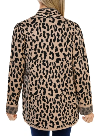 Thumbnail 2: ADRIENNE VITTADINI Women's Jacquard  2 Pocket Animal Print Open Front Cardigan 