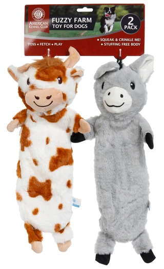 Thumbnail 1: American Kennel Club 2 Pk Cow & Donkey Fuzzy Dog Toys 