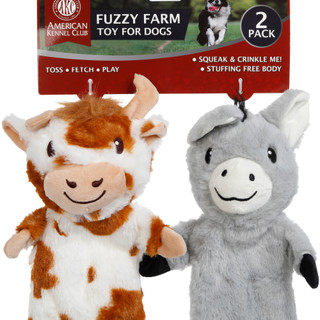 Thumbnail 2: American Kennel Club 2 Pk Cow & Donkey Fuzzy Dog Toys 