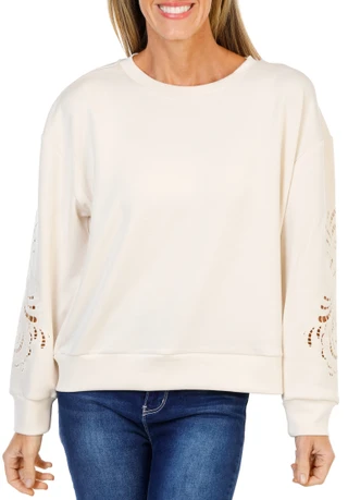 Thumbnail 1: Tahari Women's Eyelet Sleeve Crew Neck Top 
