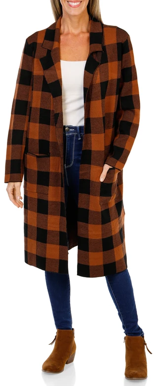 Thumbnail 1: Kathy Ireland Women's Plaid Longline Cardigan 