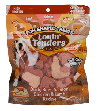 Thumbnail 1: LOVIN TENDERS Duck Beef Salmon Chicken Lamb Fun Shaped Protein Dog Treats 