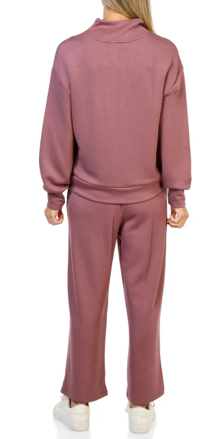 Thumbnail 2: Chelsea & Theodore Women's 2 Pc 1/4 Zip Wide Leg Pants Set with Pockets 