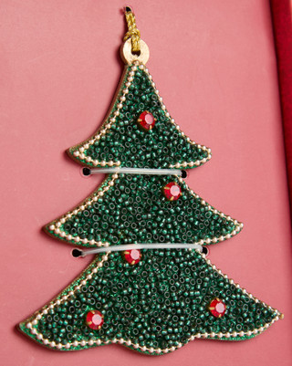 Thumbnail 2: 4 Pk Beaded Christmas Tree & Candy Cane Hanging Decor 