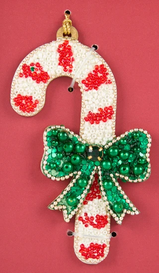 Thumbnail 3: 4 Pk Beaded Christmas Tree & Candy Cane Hanging Decor 
