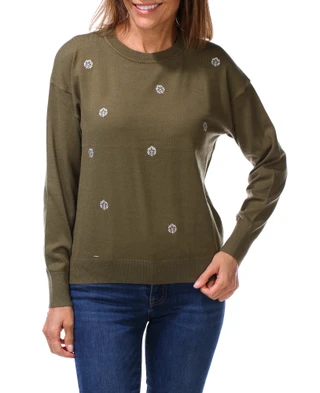 Thumbnail 1: RIO & RIAN Women's Long Sleeve Leaf Print Sweater 
