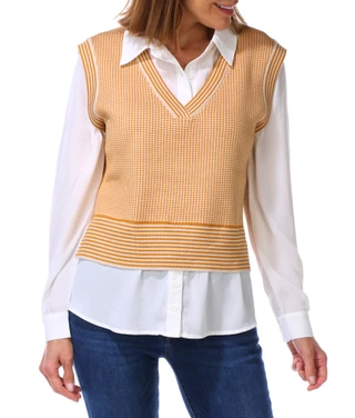 Thumbnail 1: RIO & RIAN Women's Long Sleeve Collared Button Up Vest Top 