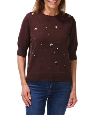 Thumbnail 1: Nanette Lepore Women's Short Sleeve Embellished Knit Sweater 