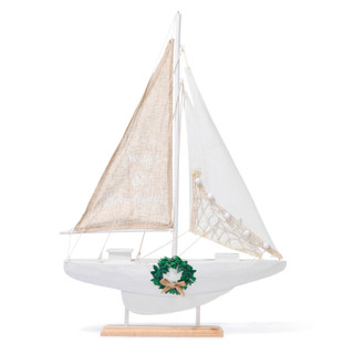 Thumbnail 1: Magical Season 24 in Large Wooden Christmas Sailboat with Wreath 