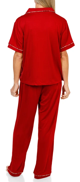 Thumbnail 3: Flora by Flora Nikrooz Women's 3 Pc Button Up Leopard Trim Pajama Pants Set 