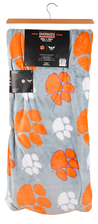 Thumbnail 2: CLEMSON TIGERS 66x95 Super Soft Oversized Twin XL Team Blanket with Hanger 
