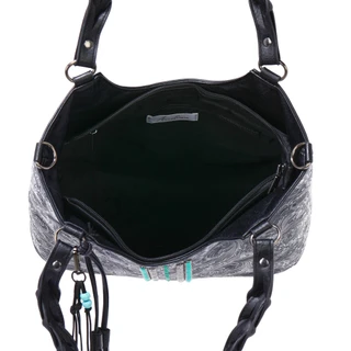 Thumbnail 5: Anneliese Embossed Braided Handled Tote with Bead & Tassel Charms 
