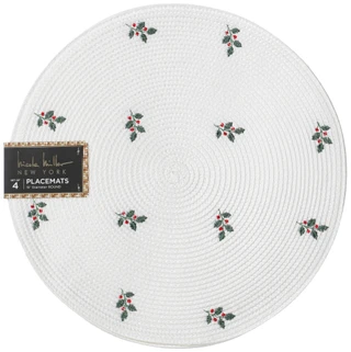 Thumbnail 1: Nicole Miller 4 Pk Christmas Holly Round Placemats 