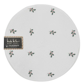 Thumbnail 2: Nicole Miller 4 Pk Christmas Holly Round Placemats 