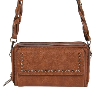 Thumbnail 1: Anneliese Floral Embossed Double Zipper Crossbody w/ Flap 