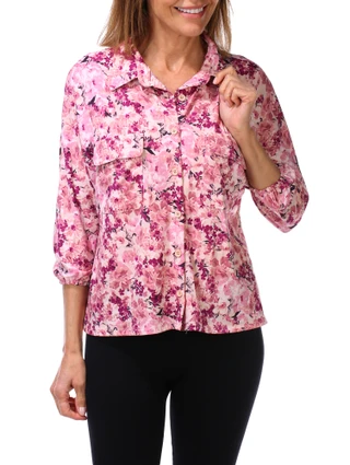 Thumbnail 1: Ava & Grace Women's 3/4 Sleeve Floral Button Up Top 