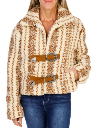 Thumbnail 1: MISS ME Women's Western Sherpa Jacket with Buckle Closures 