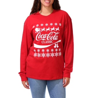 Thumbnail 1: Coca-Cola Juniors Long Sleeve Christmas Graphic Logo Tee 