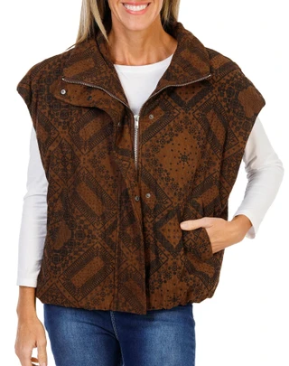 Thumbnail 1: MISS ME Women's Lined Corduroy 2 Pocket Zip & Snap Up Vest 