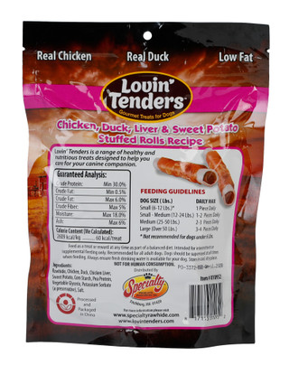 Thumbnail 2: LOVIN TENDERS 10 Pk Chicken Liver Duck Sweet Potato Stuffed Dog Treats 
