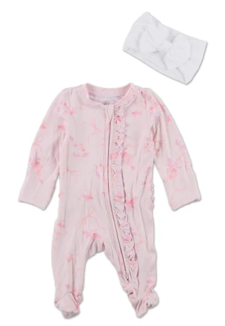 Thumbnail 1: Paris Hilton Baby Girls Ruffle Sleep & Play One Piece w/ Headband 