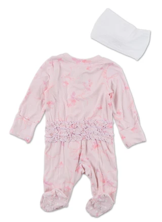 Thumbnail 2: Paris Hilton Baby Girls Ruffle Sleep & Play One Piece w/ Headband 
