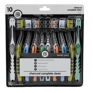 Thumbnail 1: BRUSH BUDDIES 10 Pk Charcoal Complete Clean Toothbrushes 