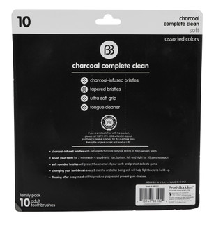 Thumbnail 2: BRUSH BUDDIES 10 Pk Charcoal Complete Clean Toothbrushes 