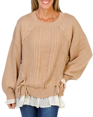 Thumbnail 1: MISS ME Women's Layered Cable Knit Sweater  
