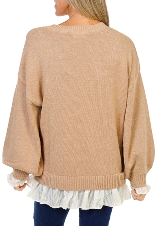 Thumbnail 2: MISS ME Women's Layered Cable Knit Sweater  