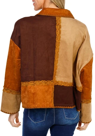 Thumbnail 2: MISS ME Women's Boho Patchwork Zip Up Jacket 