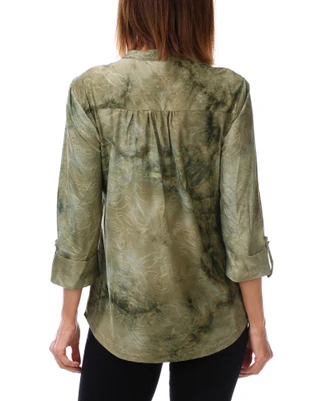 Thumbnail 2: Ava & Grace Women's 3/4 Sleeve Floral Embossed Pleated Top 
