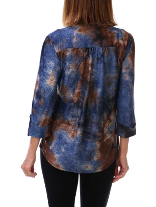 Thumbnail 2: Ava & Grace Women's 3/4 Sleeve Pleated Henley Top 