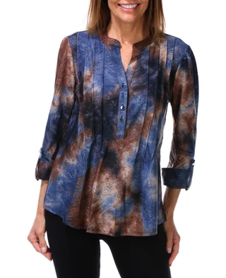 Thumbnail 1: Ava & Grace Women's 3/4 Sleeve Pleated Henley Top 