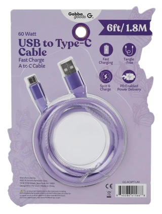 Thumbnail 2: GABBA GOODS 6 Ft 60 Watt Fast Charge USB to Type C Cable  