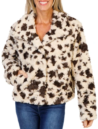 Thumbnail 1: MISS ME Women's Spotted Sherpa Snap Front Jacket 