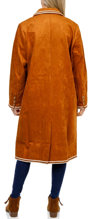 Thumbnail 2: MISS ME Women's Contrast Trim Faux Suede Midi Coat  