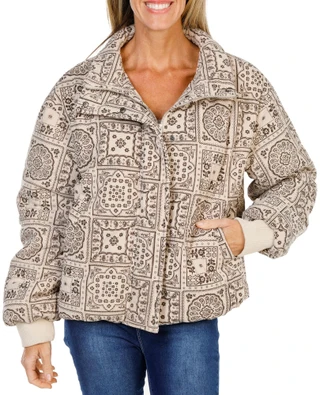 Thumbnail 1: MISS ME Women's Paisley Print Zip Up Puffer Jacket 