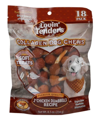 Thumbnail 1: LOVIN TENDERS 19 Pk 3 In Chicken Dumbbells Collagen Dog Chews   