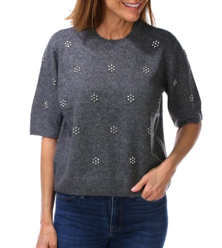 Thumbnail 1: Cece Women's Short Sleeve Embellished Knit Sweater 