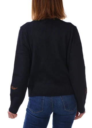 Thumbnail 2: Blu Pepper Women's Embroidered Deer Knit Cardigan   