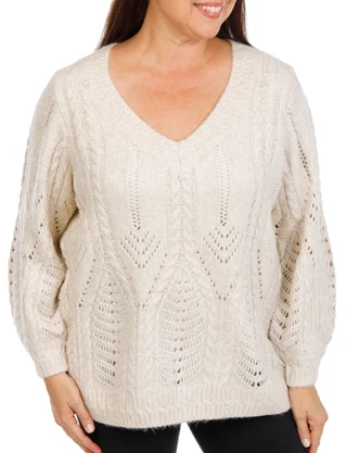 Thumbnail 1: Philosophy Republic Clothing Women's Plus Crochet V-Neck Sweater 