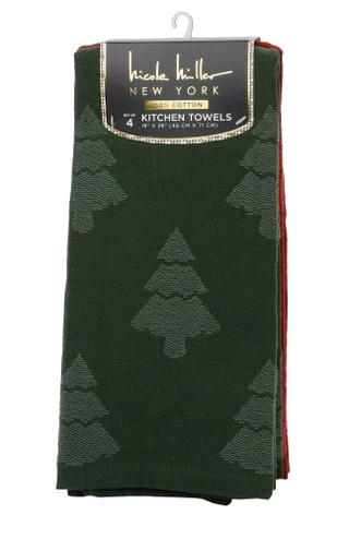 Thumbnail 1: Nicole Miller 4 Pk Christmas Tree Jacquard Kitchen Towels 