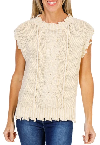 Thumbnail 1: MISS ME Women's Sleeveless Cable Knit Top  