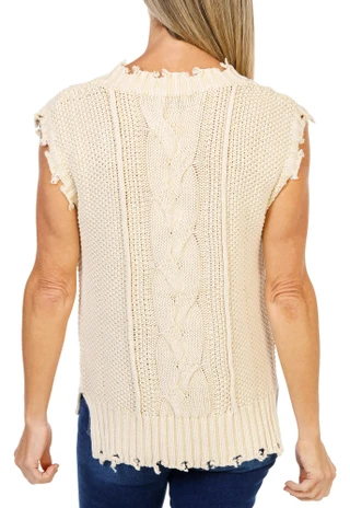 Thumbnail 2: MISS ME Women's Sleeveless Cable Knit Top  