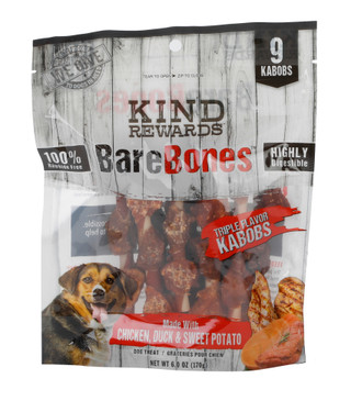Thumbnail 1: Kind Rewards 9 Pk Triple Flavor Bare Bone Kabobs Dog Treats 