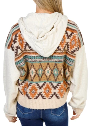 Thumbnail 2: MISS ME Women's Southwestern Hooded Button Up Sweater Jacket 