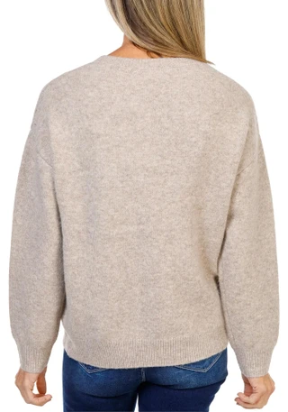 Thumbnail 2: GREIGE Women's Floral Accent Crew Neck Knit Sweater 